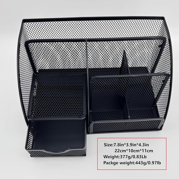 Fengtaiyuan T13, Black Metal Wire Mesh Pencil Holder for Desk, Pencil Cup for Office, Pen Holder for School, Desktop Organizer, Office Storage Box (T13)