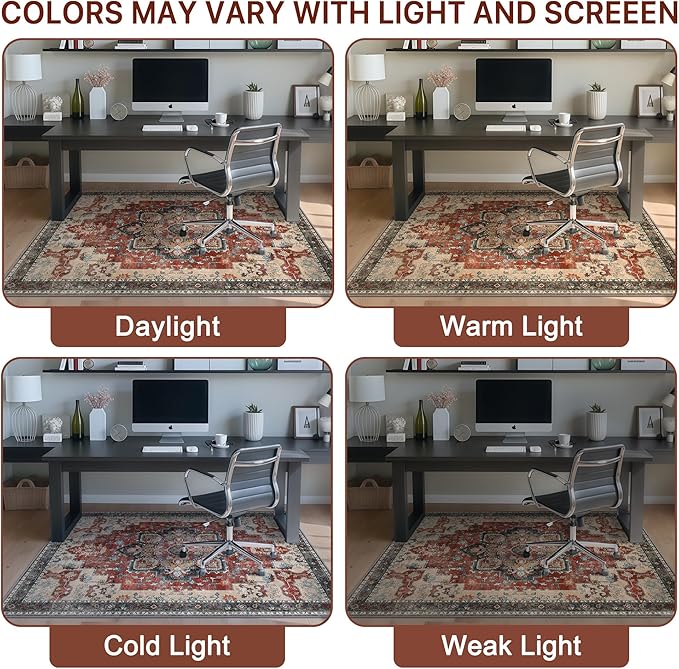 36"x60" Office Chair Mat for Hardwood Tile Floor, Under Desk Carpet Protector for Rolling Computer Chair Mat, Machine Washable Area Rug, Anti-Slip 1/5" Thick Low Pile Thin Vinyl Floor Mat, Annatto