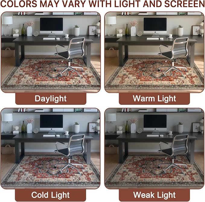 30"x48" Office Chair Mat for Hardwood Tile Floor, Under Desk Carpet Protector for Rolling Computer Chair Mat, Machine Washable Area Rug, Anti-Slip 1/5" Thick Low Pile Thin Vinyl Floor Mat, Annatto