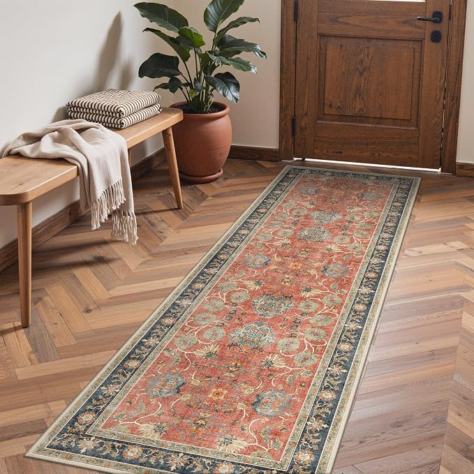 GENIMO Kitchen Rug Sets of 2, Non-Slip Washable Low-Pile Kitchen Mats for Floor, Waterproof Kitchen Runner Rug, for Hallway, Laundry, Sink, Entryway, Bathroom, 20"x32"+20"x48", RetroBrick