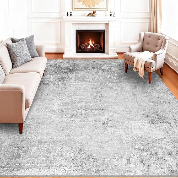 8x8 Square Area Rug Living Room: Abstract Washable Non-Slip Stain Resistant Rugs Low Pile Indoor Carpet for Dining Room Bedroom Office - Soft Throw Floor Mat for Modern Home Decor (8ft Square Grey)