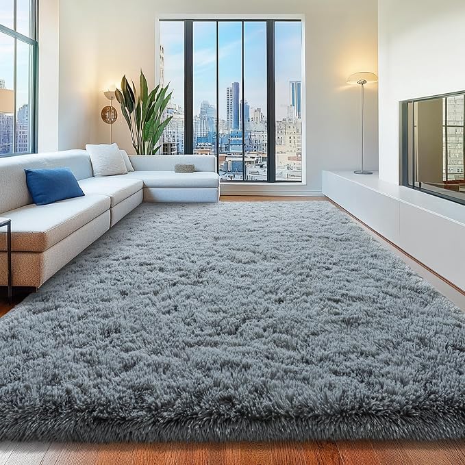 8x10 Area Rugs for Living Room, Grey Fluffy Shaggy Rug Soft Carpets, Big Rugs for Bedroom Nursery Kids Room Dorm Home Decor Aesthetic