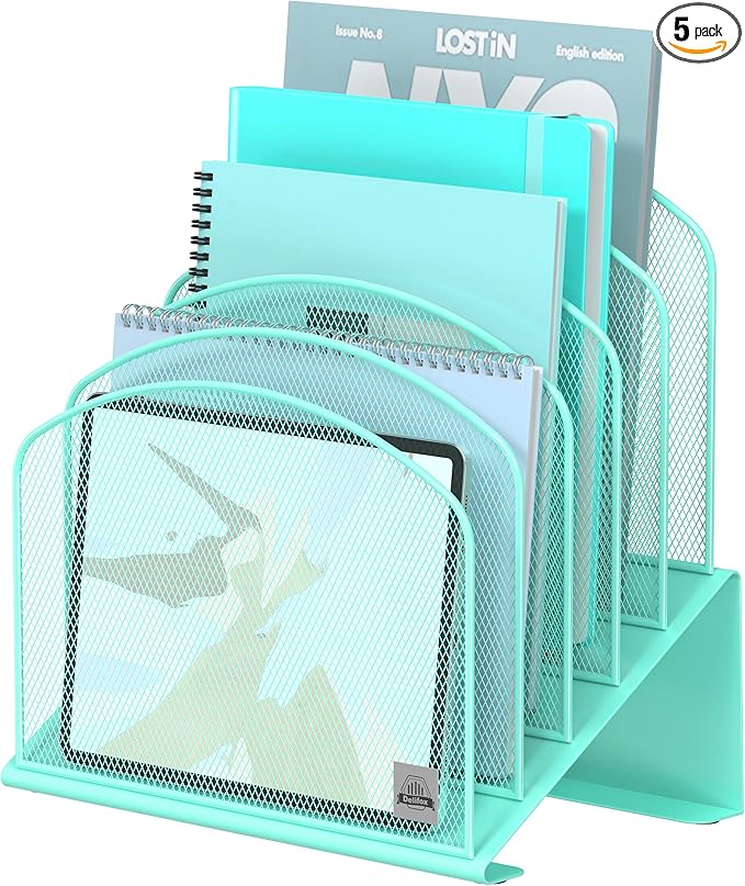 Delifox Inclined Desk File Organizer,Vertical File Folder Holder Stand Metal Rack File Sorter for Office Classroom Desktop Organization