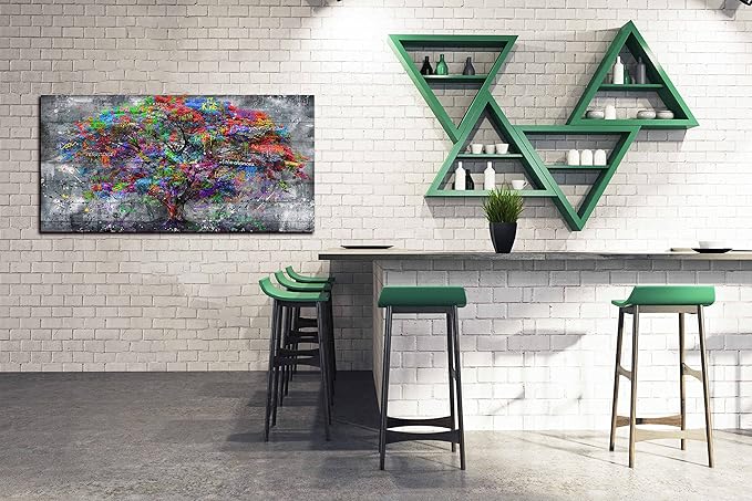 SIXTTART Tree Large Canvas Wall-Art For Living Room - Graffiti Forest Wall Art - Abstract Modern Home Office Wall Decor Ready to Hang Size 59" x 29"