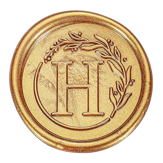 Yoption Letter Wax Seal Kit, Vintage Initial Alphabet H With Wreath Stamp and 120 Antique Gold Seal Beads