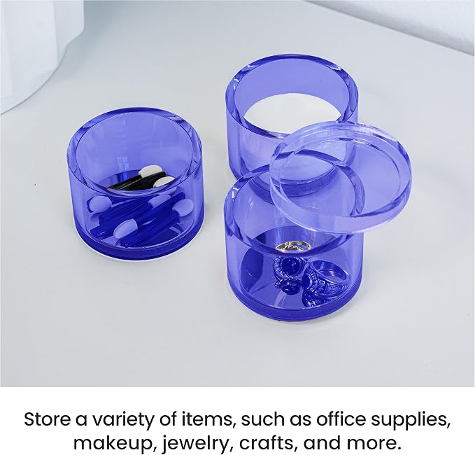 3-Tier Stackable Acrylic Holder- Stylish Desk Organizer and Storage for Office or Home – Transparent Round Design, Blue with Silver Metal Base