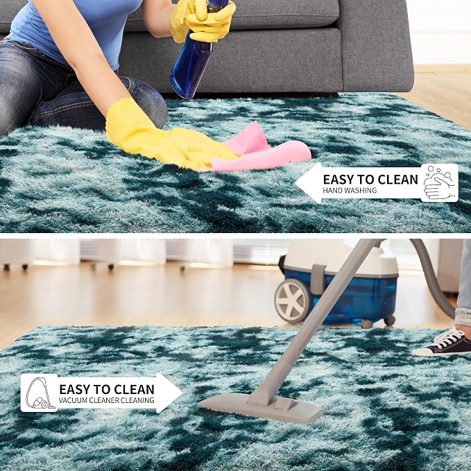 Tepook Soft Fluffy Rugs for Bedroom, 4x6 Area Rug for Living Room, Modern Shaggy Room Rug for Kids Boys Girls, Plush Throw Rugs Indoor Nursery Home Decor Rug with Non-Slip Bottom, Peacock Blue