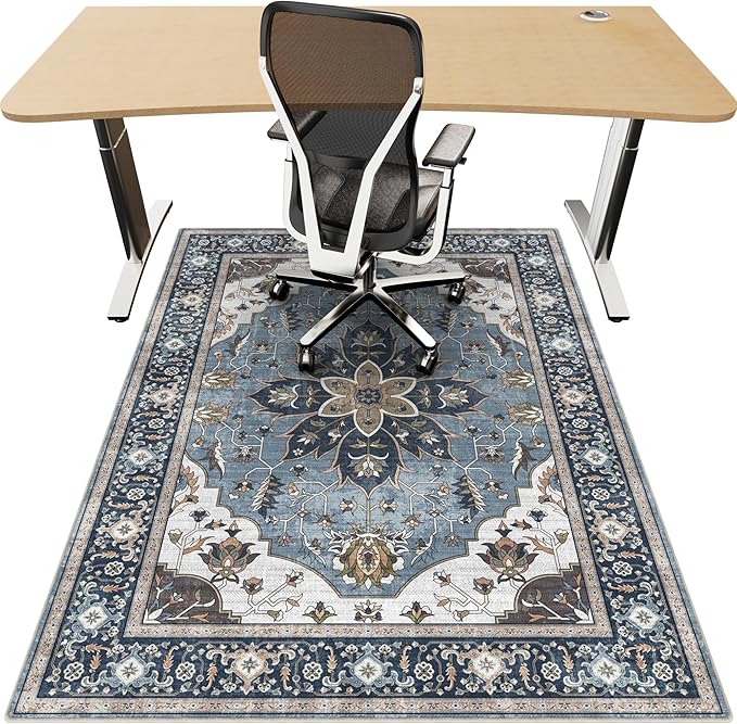 48"x60" Office Chair Mat for Hardwood, Under Desk Chair Mat for Home Office, Anti-Slip Office Rugs for Rolling Chairs, Floor Protector Washable Rugs Blue