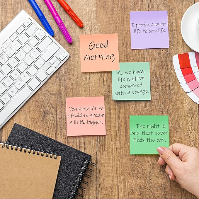 BAYTORY 320 Sheets Gradient Sticky Notes, 4 Pcs Rotatable Colored Gel Pens, Aesthetic Self-Stick Note & Multicolored Ink Pen, Colorful Memo Pads Easy to Post for Note Taking (Gradient Pink)