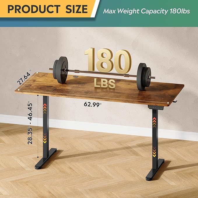 DEVAISE 63 Inch Standing Desk with Split Top, Ergonomic Computer Desk, Rustic Brown