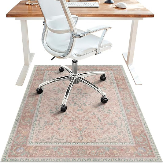 36"x60" Office Chair Mat for Hardwood Tile Floor, Under Desk Carpet Protector for Rolling Computer Chair Mat, Machine Washable Area Rug, Anti-Slip 1/5" Thick Low Pile Thin Vinyl Floor Mat, Pink