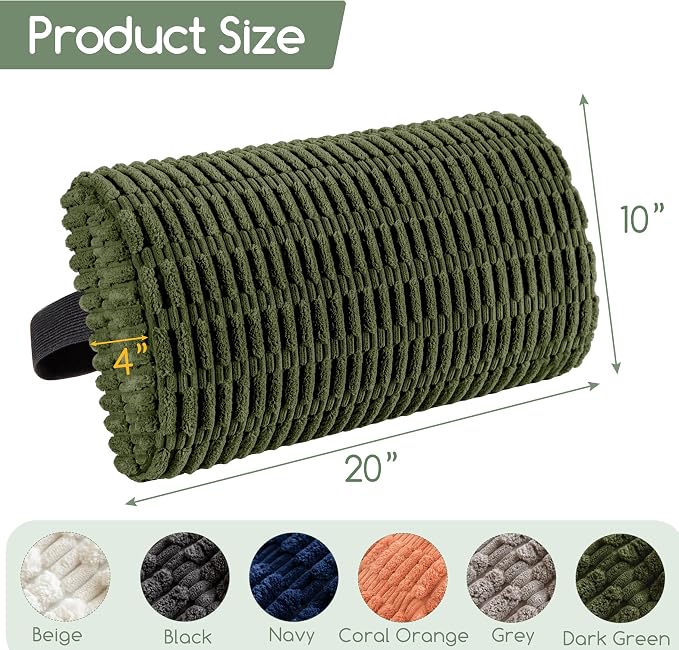 Lumbar Support Pillow for Recliner Chair/Office Chair/Couch, Memory Foam Back Support Cushion with Adjustable Strap, Recliner Cushions for Lower Back Pain Relief, Sleeping, Washable Cover, Dark Green