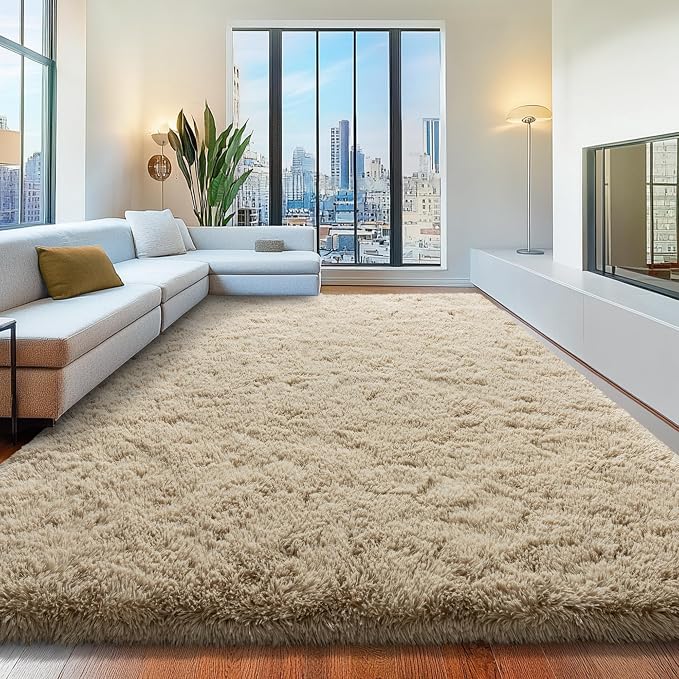 8x10 Area Rugs for Living Room, Fluffy Shaggy Rug Soft Carpets, Big Rugs for Bedroom Nursery Kids Room Dorm Home Decor Aesthetic, Light Tan
