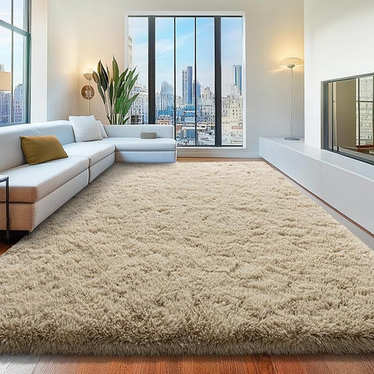 8x10 Area Rugs for Living Room, Fluffy Shaggy Rug Soft Carpets, Big Rugs for Bedroom Nursery Kids Room Dorm Home Decor Aesthetic, Light Tan