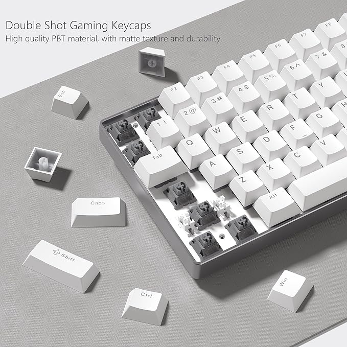 Womier White Keycaps for Mechanical Keyboard, Shine Through Key caps PBT Custom Keycap Doubleshot, Universal Compatiability for 60 75 100 Percent Cherry Gateron MX Switches Keyboard, White