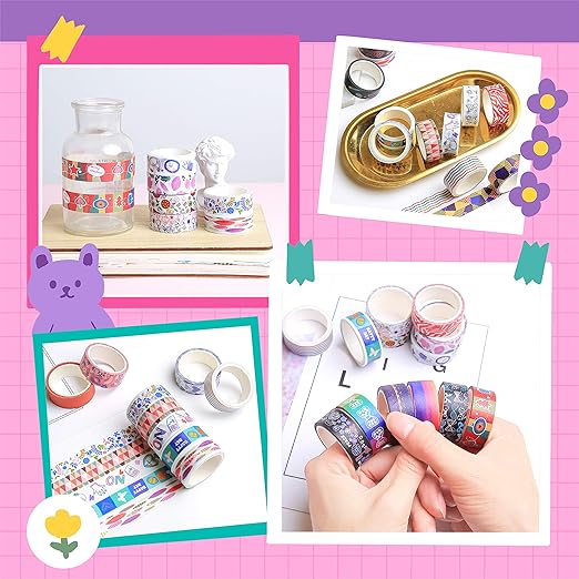 KUNMINGER 40 Rolls Washi Tape Set - 15 mm Wide Colored Decorative Tape for DIY Crafts, Junk Journal Supplies, Scrapbooking Supplies, Bullet Journals, Planners, Party Decorations
