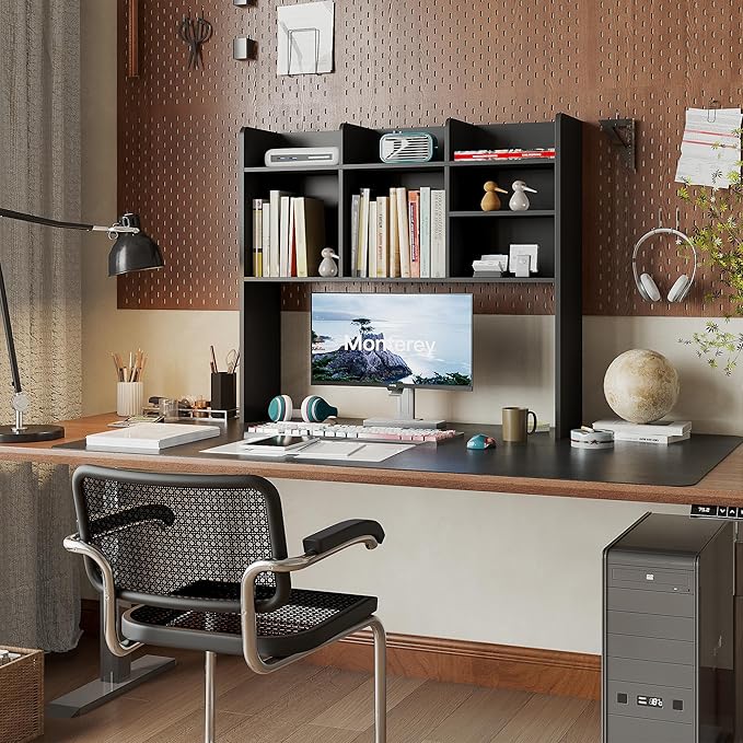ChooChoo Desk Hutch Dorm, Desktop Bookshelf with 7 Shelves | Desktop Shelf, Bookshelf Storage for College Dorm Office Home, Black