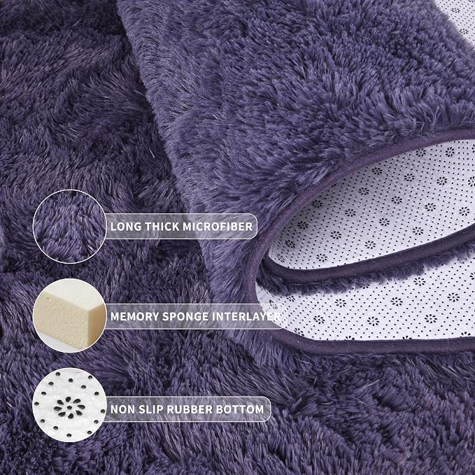 Tepook 6x9 Area Rugs for Living Room, Soft Fluffy Shag Gray Purple Rug for Bedroom Nursery, Modern Shaggy Plush Upgraded Non-Slip Carpet for Girls Boys Kids Room Dorm Home Decor