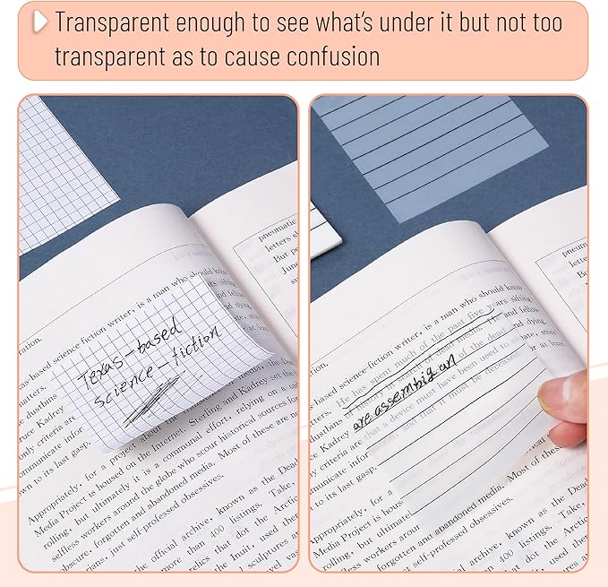 Mr. Pen- Transparent Sticky Notes, 3"x3", 10 Pads, 7X Lined, 3X Blank, 500 Sheets, Vibrant Colors, Lined Transparent Sticky Notes Lines, Back to School Supplies, Stocky Notes for Bible Journaling