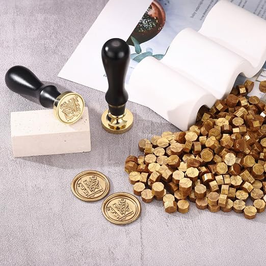 Yoption Traditional Initial Alphabet Wax Seal Stamp with 120 Antique Gold Wax Seal Beads Kit for Wedding Engagement Party Invitation Envelope Christmas Gift Wrap - Letter L