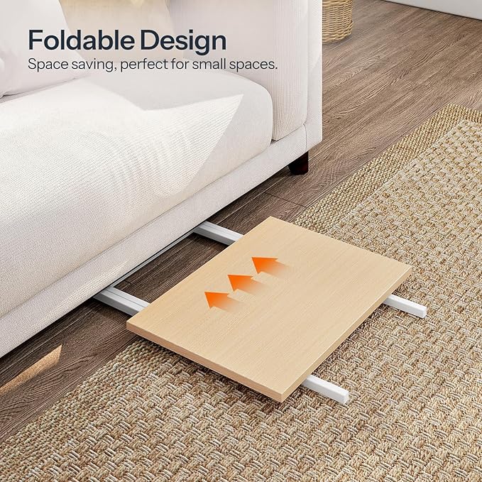 HOOBRO Folding TV Tray Tables, Set of 2 Side Table for Small Space, Industrial Snack Tables for Eating at Couch, Stable Metal Frame, Easy Assembly, Space Saving, Natural and White WN25BZ01
