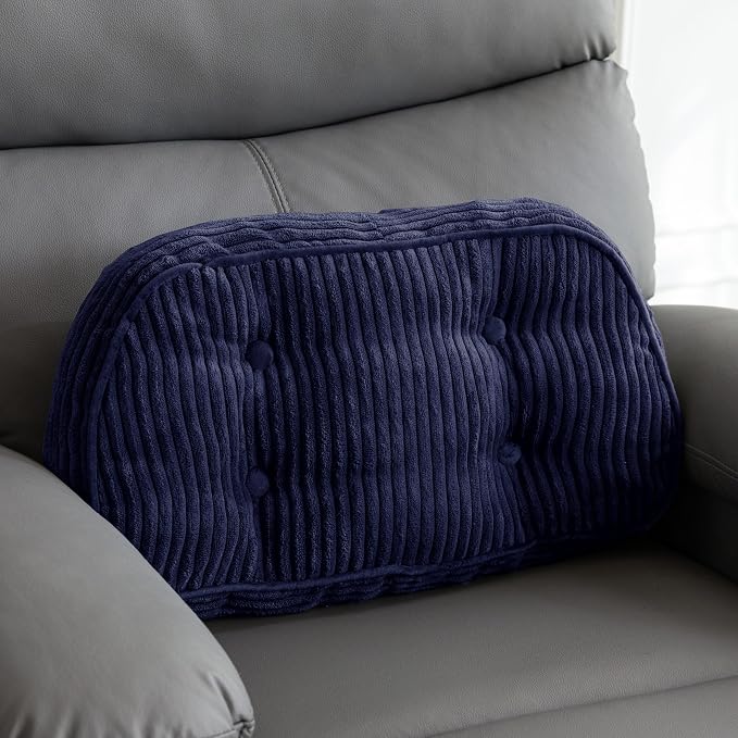 HIGOGOGO Lumbar Support Pillow for Recliner Chair/Accent Chair/Couch/Office Chair, Tufted Corduroy Back Support Cushion for Elderly, Recliner Cushions for Back Rest, Pain Relief, Reading, Navy