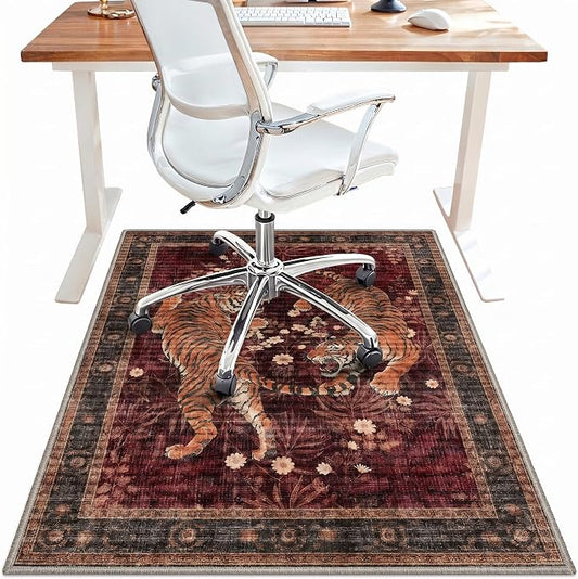 36"x60" Office Chair Mat for Hardwood Tile Floor, Under Desk Carpet Protector for Rolling Computer Chair Mat, Machine Washable Area Rug, Anti-Slip 1/5" Thick Low Pile Thin Vinyl Floor Mat, Rust Brown