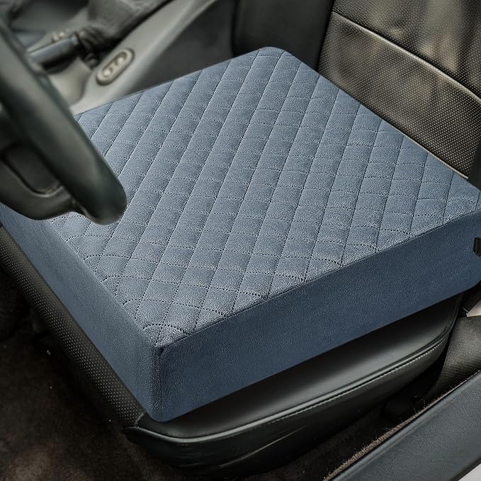 Booster Cushion for Adults - 18x18x5 Medium-Firm Seat Cushion for Home, Office, Wheelchair, Car - Washable Velvety Cover with Waterproof Layer, Removable Strap & Non-Slip Base - Gray