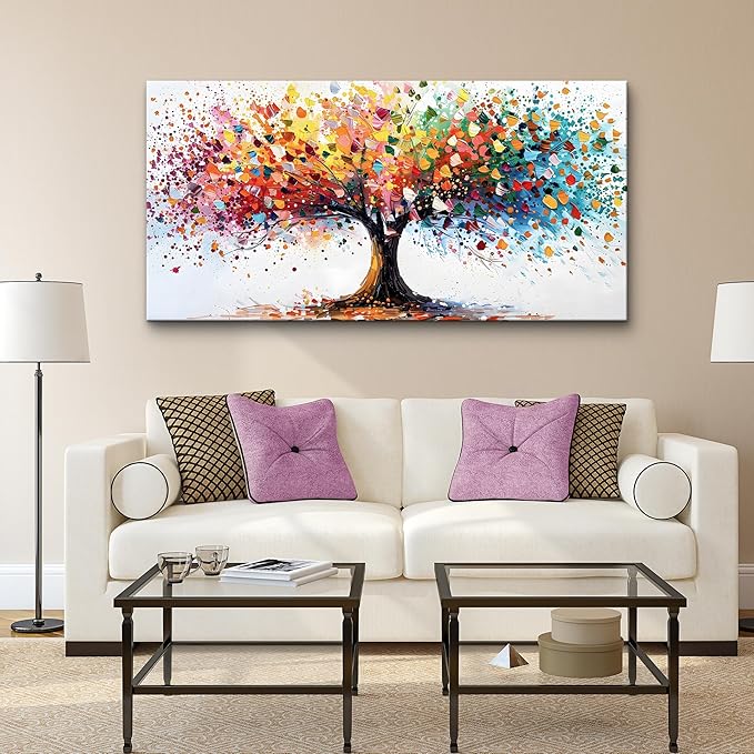 Lapremoly Abstract Wall Decorations For Living Room Large Wall Art For Office Colorful Tree Landscape Wall Paintings Bedroom Decor Modern Canvas Prints Posters Mural Artwork Ready To Hang 48"X24"