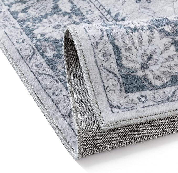 PureCozy 2x3 Area Rug Blue Washable Entryway Vintage Carpet Door Mat Small Non Slip Stain Soft Resistant Low Pile Thin Boho Accent Indoor Throw Rug for Kitchen Bathroom Entrance Bedroom