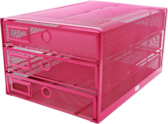 Exerz Paper Sorter 3 Drawer Wire Mesh A4 / Desk Multifunctional Desk Organiser/Multi-Layer Letter Tray - for Documents, Magazines, Notebooks and Letter (Pink)