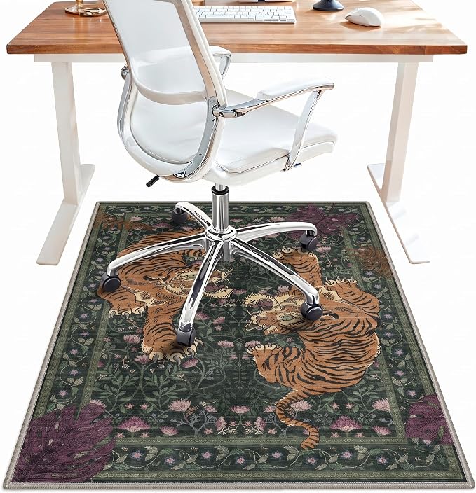 48"x72" Office Chair Mat for Hardwood Tile Floor, Under Desk Carpet Protector for Rolling Computer Chair Mat, Machine Washable Area Rug, Anti-Slip 1/5" Thick Low Pile Thin Floor Mat, Forest Green