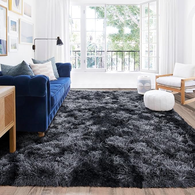 Rugs for Living Room 6x9, Soft Shaggy Modern Shag Area Rug for Bedroom, Upgrade Non-Slip Plush Fluffy Carpet for Kids Boys Girls Room Home Decor Aesthetic, Dark Grey