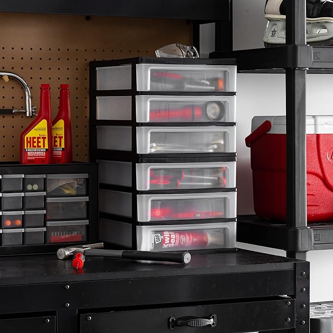 IRIS USA 2-Pack, 3-Drawer Medium Plastic Stacking Desktop Organizer, Black | Organize office supplies, stationery, makeup, craft materials and everyday essentials for neat desktop storage