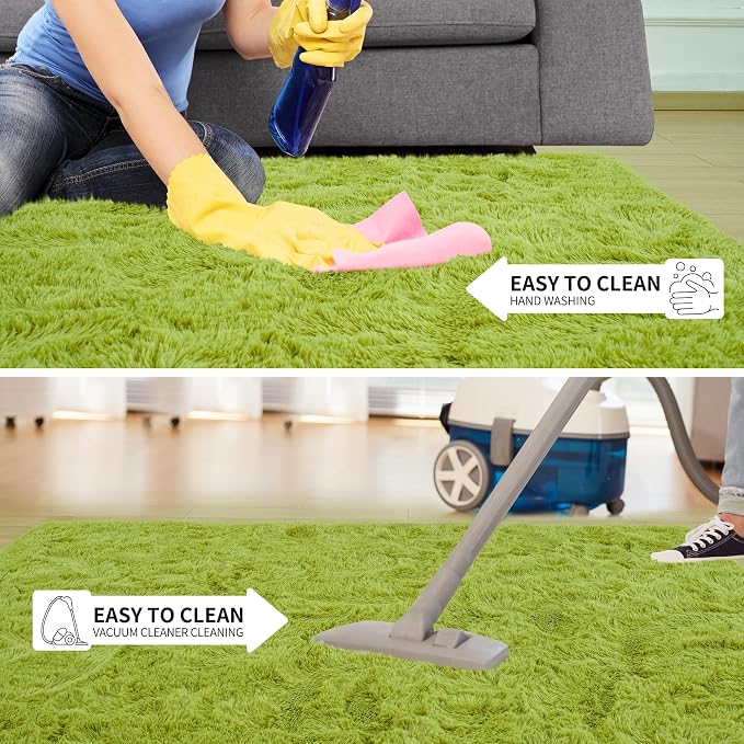 Tepook Fluffy Grass Green Rugs for Living Room Bedroom, 5x8 Soft Area Rug Moss Green Kids Girls Boys Rug, Indoor Plush Shaggy Non-Slip Carpet for Nursery Classroom Dorm Home Decor