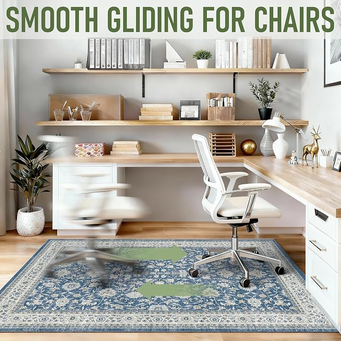 36"x48" Office Chair Mat for Hardwood, Under Desk Chair Mat for Home Office, Anti-Slip Office Rugs for Rolling Chairs, Floor Protector Washable Rugs Ocean Blue