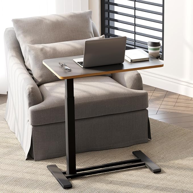 SANODESK 28''Mobile Standing Desk with Hidden Wheels,Pneumatic Laptop Desk | Computer Cart Movable Height Adjustable Table Small Sit Stand Desk for Home Office Hospital Use,27.6" W x 15.7" D,Black Maple