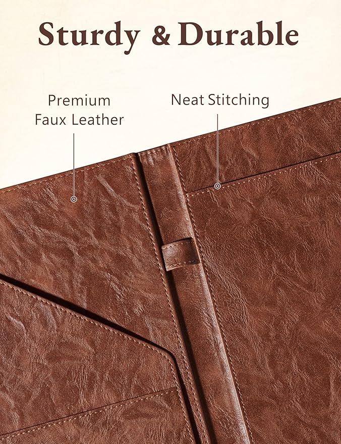 Mymazn Padfolio Portfolio Folder, Faux Leather Interview Resume Folder with Document Organizer & Business Card Holder, Letter-Sized Notepad Legal Pad Holder for Men Women (Brown)