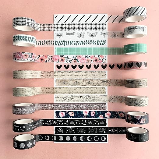 Washi Tape Set of 16 Rolls of 15 mm Wide Cute Decorative Washi Tape for Journaling, Scrapbook, Washy Crafts, Bullet Journals, Planners, DIY Décor, Craft Supplies For Adults & Kids (Vintage)