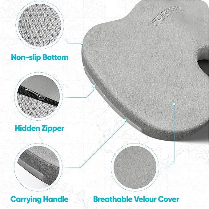 FORTEM Seat Cushion, Office Chair Cushion, Lumbar Support Pillow for Office Chair, Memory Foam Car Seat Cushions, Sciatica Coccyx Tailbone Pain Relief, Cushions for Back Support, Washable, Non Slip XL