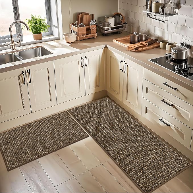 BEQHAUSE Kitchen Rugs 24"x36", Non-Slip Kitchen Mats for Floor, Super Absorbent and Stain Resistant Kitchen Rugs, Machine Washable Rugs for Kitchen, Hallway, Laundry & Sink, Brown