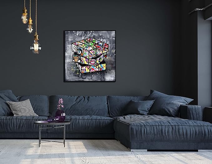 Banksy Wall-Art for Office - Framed Wall Art for Living Room - Large Abstract Wall Decor Ready to Hang Size 30"x 30"
