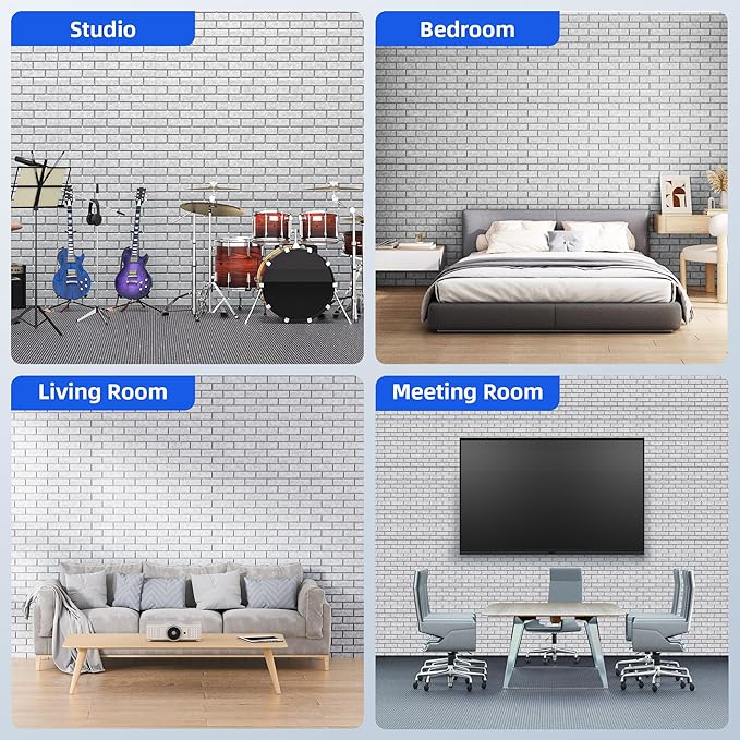12 Pack Acoustic Panels with Self Adhesive, 12" X 12" X 0.4" High Density Sound Proof Foam Panels for Walls, Soundproof Wall Panels, Brick Sound Absorbing Panels for Home Studio Office Decor Ivory Tan