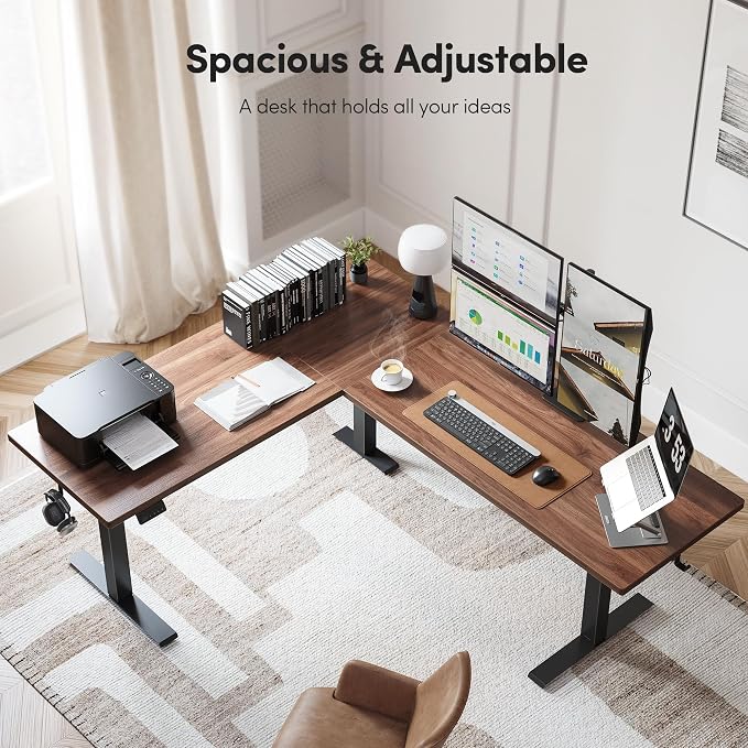 CubiCubi L Shaped Standing Desk 63 x 55 Inch Adjustable Height, Electric Standing Desk, Sit Stand Home Office Desk with Splice Board, Black