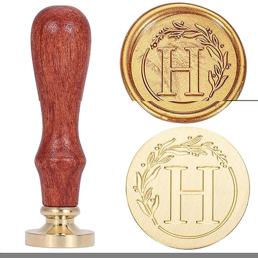 Yoption Letter Wax Seal Kit, Vintage Initial Alphabet H With Wreath Stamp and 120 Antique Gold Seal Beads