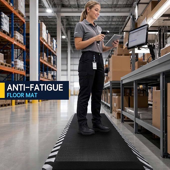 FEATOL Anti Fatigue Mat Industrial, Ergonomic Standing Floor Mat for Work for Stand, Safety Support for Leg & Back Pain(White Border,17" x 24",1PC)