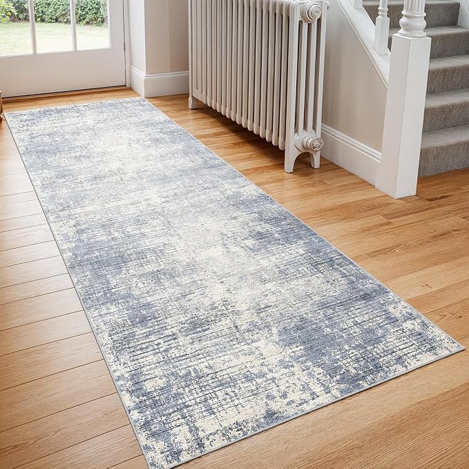 2x6 Hallway Washable Runner Rug - Non-Slip Kitchen Rugs with Rubber Backing Abstract Neutral Low-Pile Carpet Runners for Laundry Room Home Decor Bedroom Bathroom Entryway (Blue Gray,2x6)