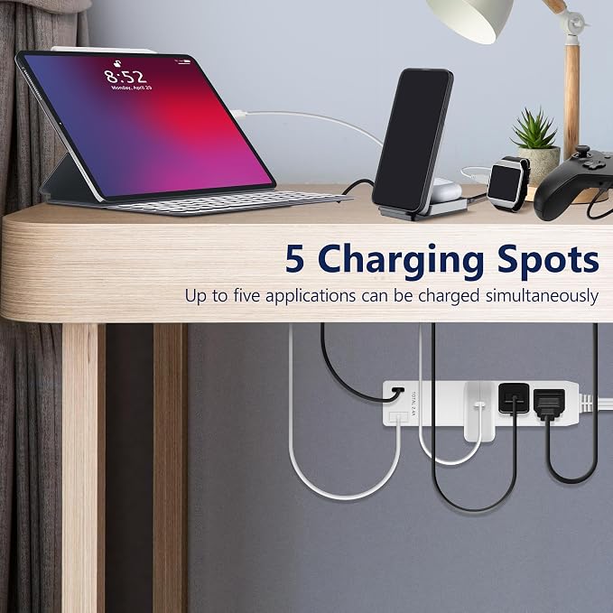 LIDER Outlet Extender with 3 Receptacles, 12W USB-A & USB-C, Ultra-Thin Wall Plate Plug with Cord Extender, 3-Outlet Power Strip, Flat-Face, 3ft Cord, 1625W, ETL Listed, Matte White, 2-Pack