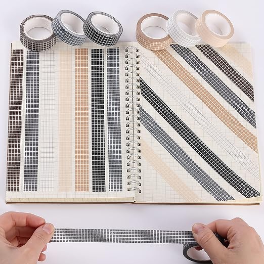 Mr. Pen- Washi Tape Set, 0.6", 7 Rolls, 9 Yards/Roll | Washi Tape for Scrapbook, Arts, Crafts, Journals and Planners, Grid