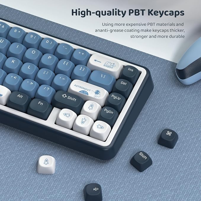 dagaladoo Apollo PBT Keycap Set,Blue/Dark Blue/White Custom Keycaps Cute, Dye Sublimation Keyboard Keycaps,MOA Profile Key caps for 100% 75% 65% 60% TKL US Layout Mechanical Keyboard